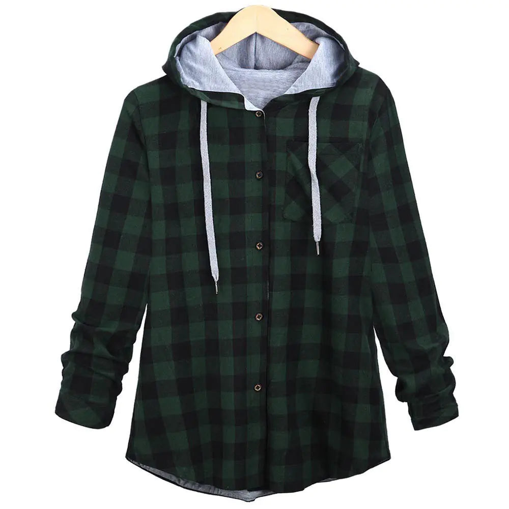 Women's Multicolor Checked Hooded Cardigan