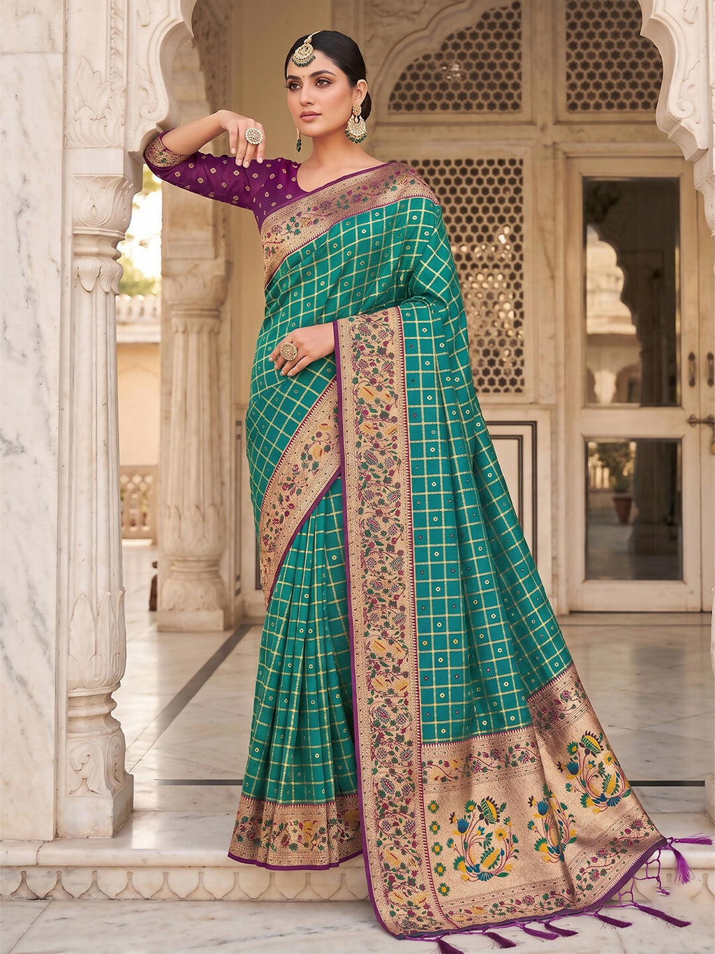 Rama Green Banarasi Silk Blend Saree for Traditional Events