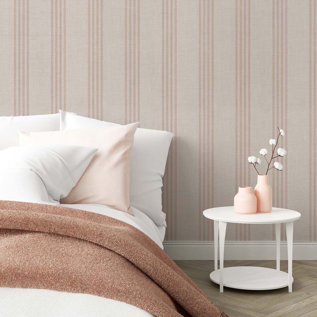 Jamie pattern peel and stick removable wallpaper on a modern living room accent wall.