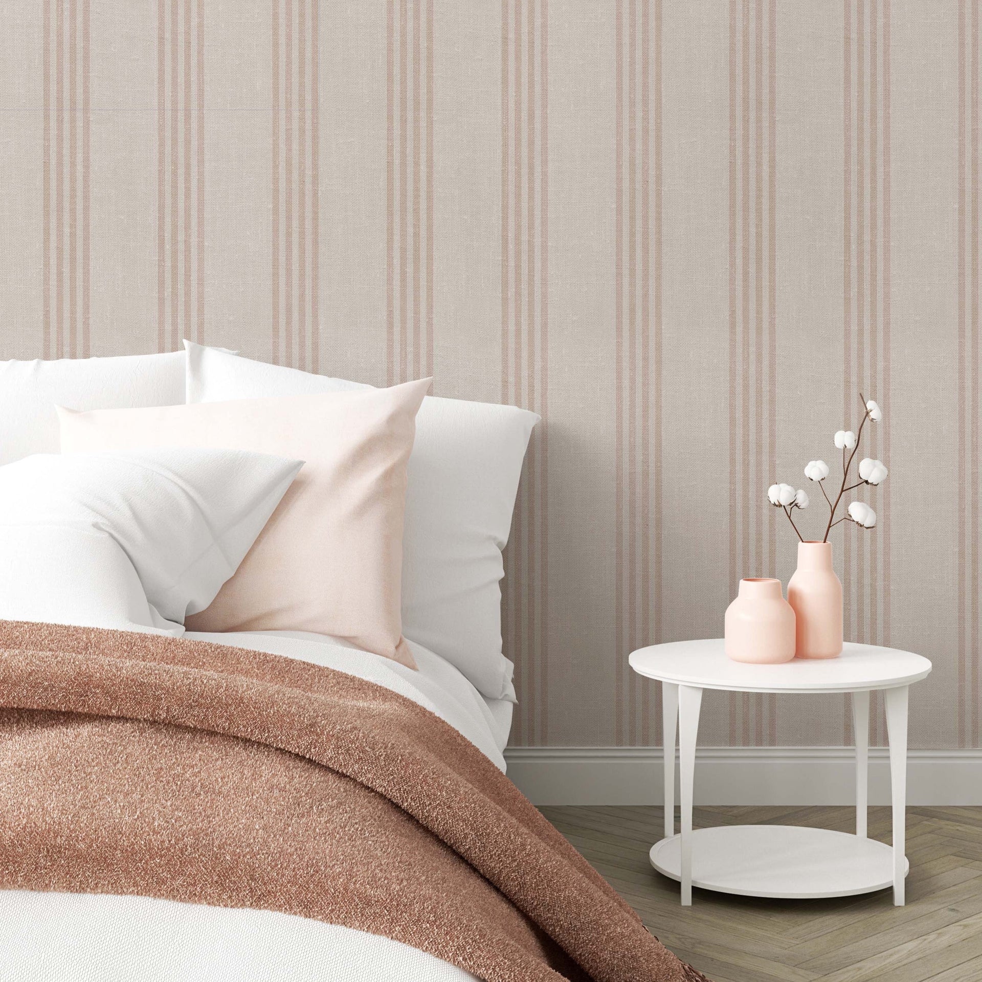 Jamie pattern peel and stick removable wallpaper on a modern living room accent wall.
