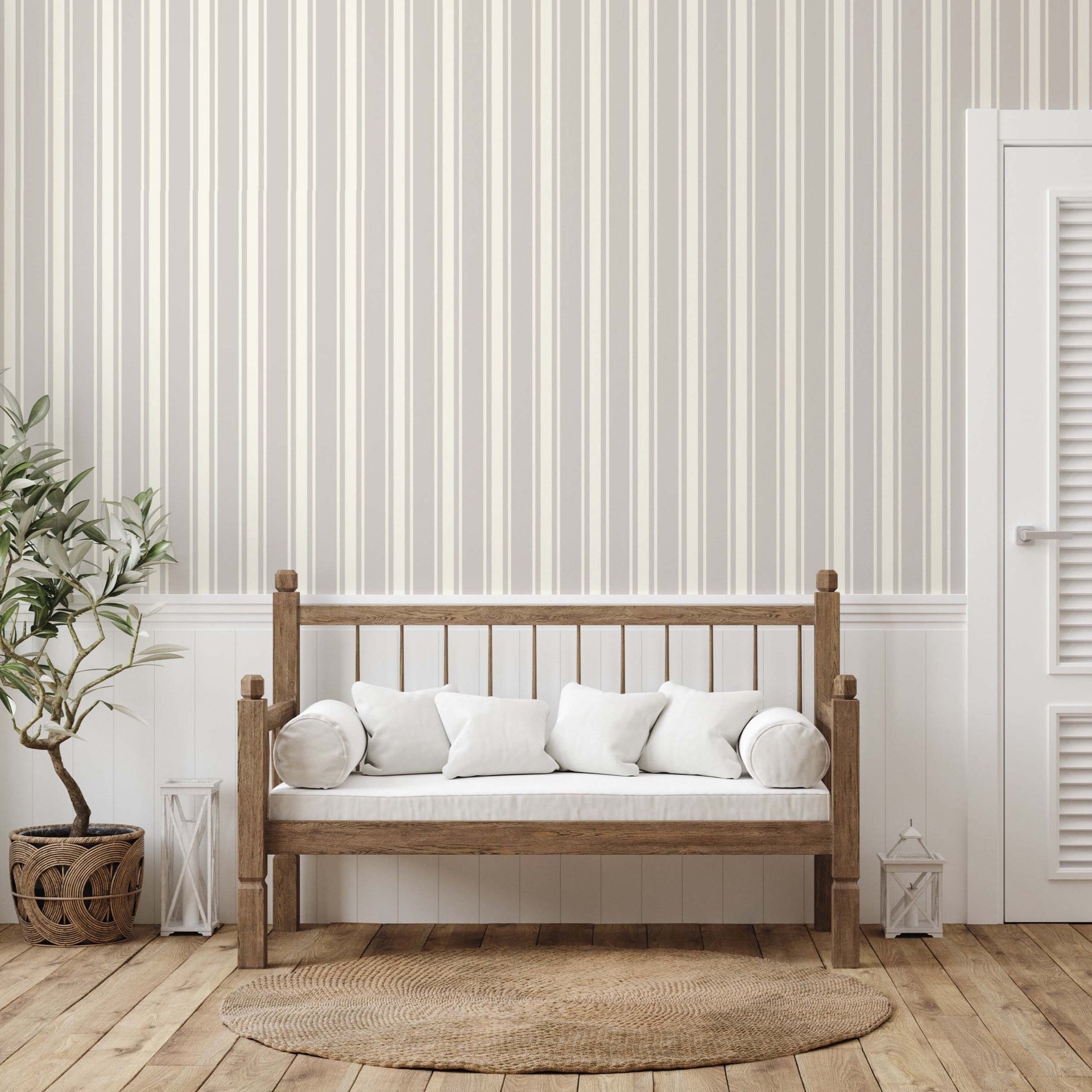 Janis Striped Removable Wallpaper in Cream and White