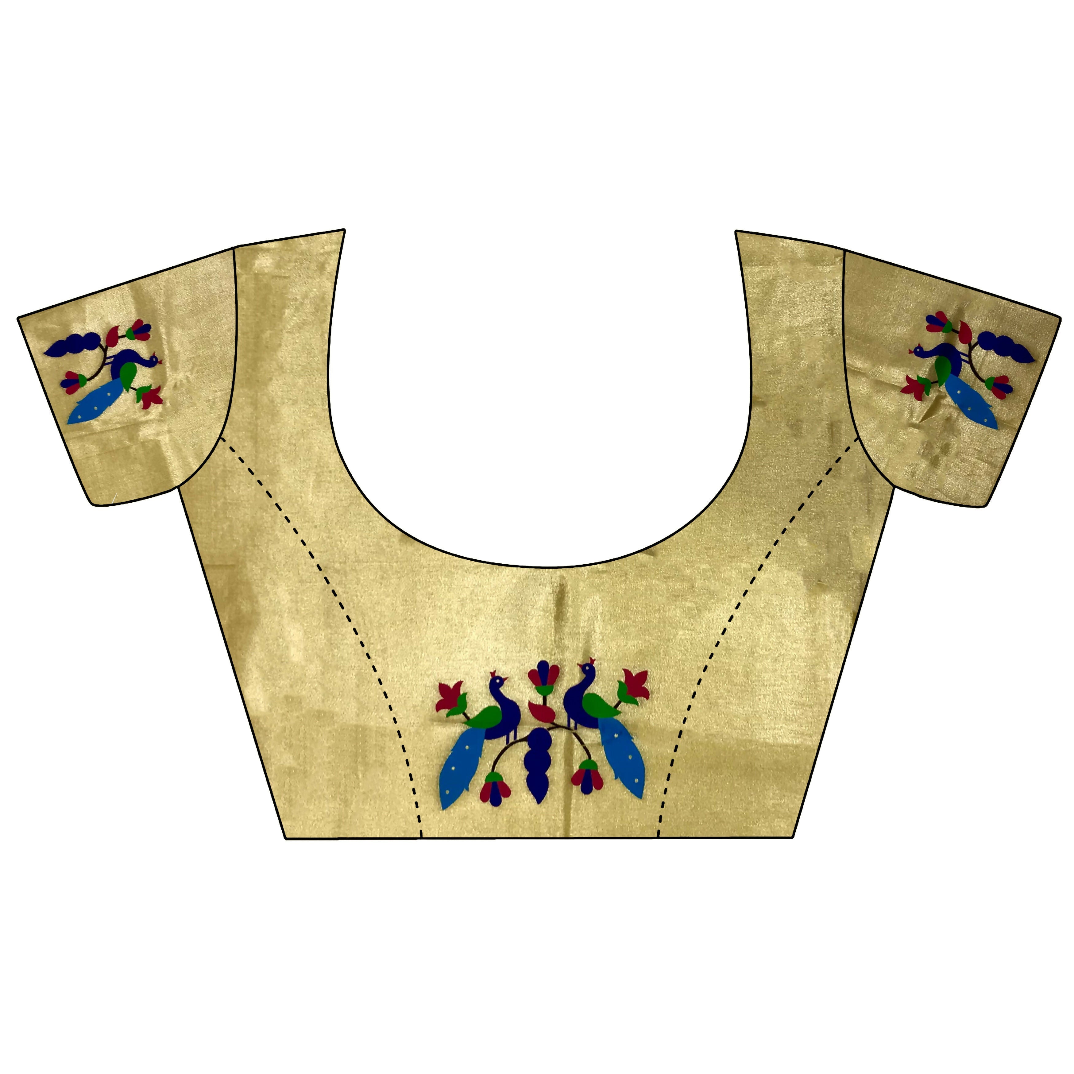 Joban Fashion Yellow Peacock & Floral Motifs Tissue Paithani Saree