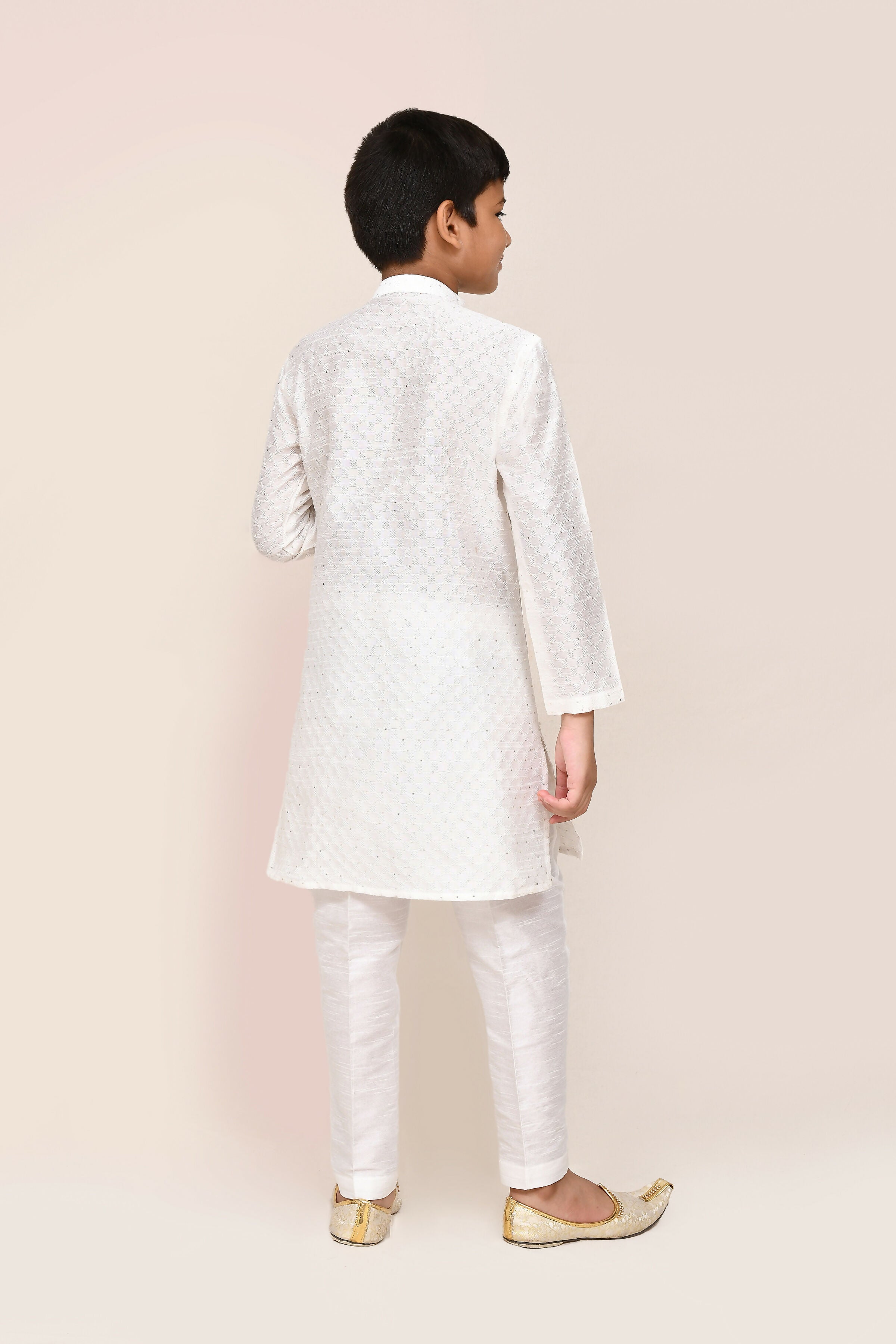 White Art Silk Kurta Set with Straight Fit Pants