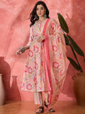 Feminine pink printed pure cotton kurta set, perfect for everyday ethnic fashion.
