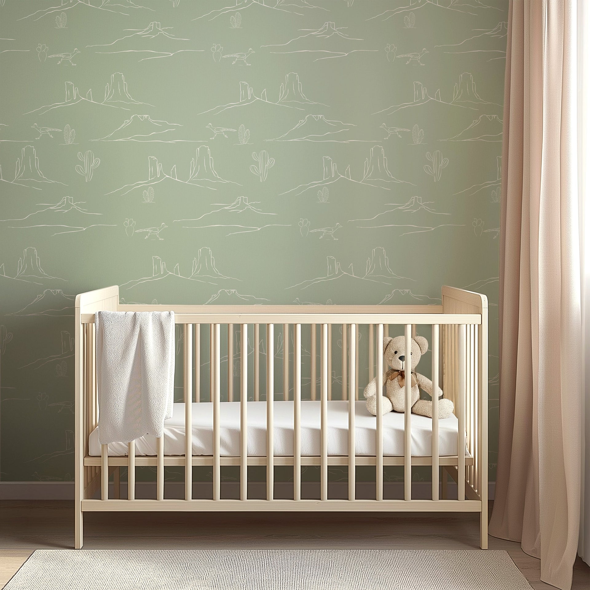 Jeb Abstract Removable Wallpaper in Sage-Green and Off-White