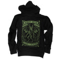 Jersey Devil Cryptid Society zip-up hoodie with toxic-green Leeds Devil graphic logo.