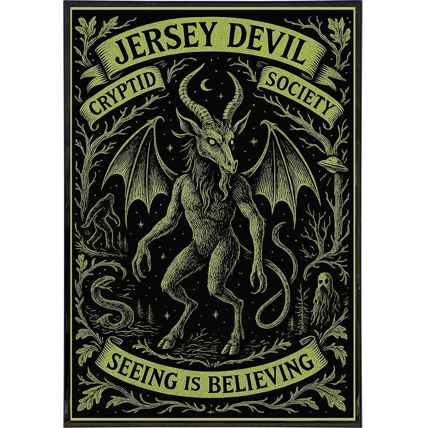 Jersey Devil Cryptid Society wall art poster print, 11 by 17 inches