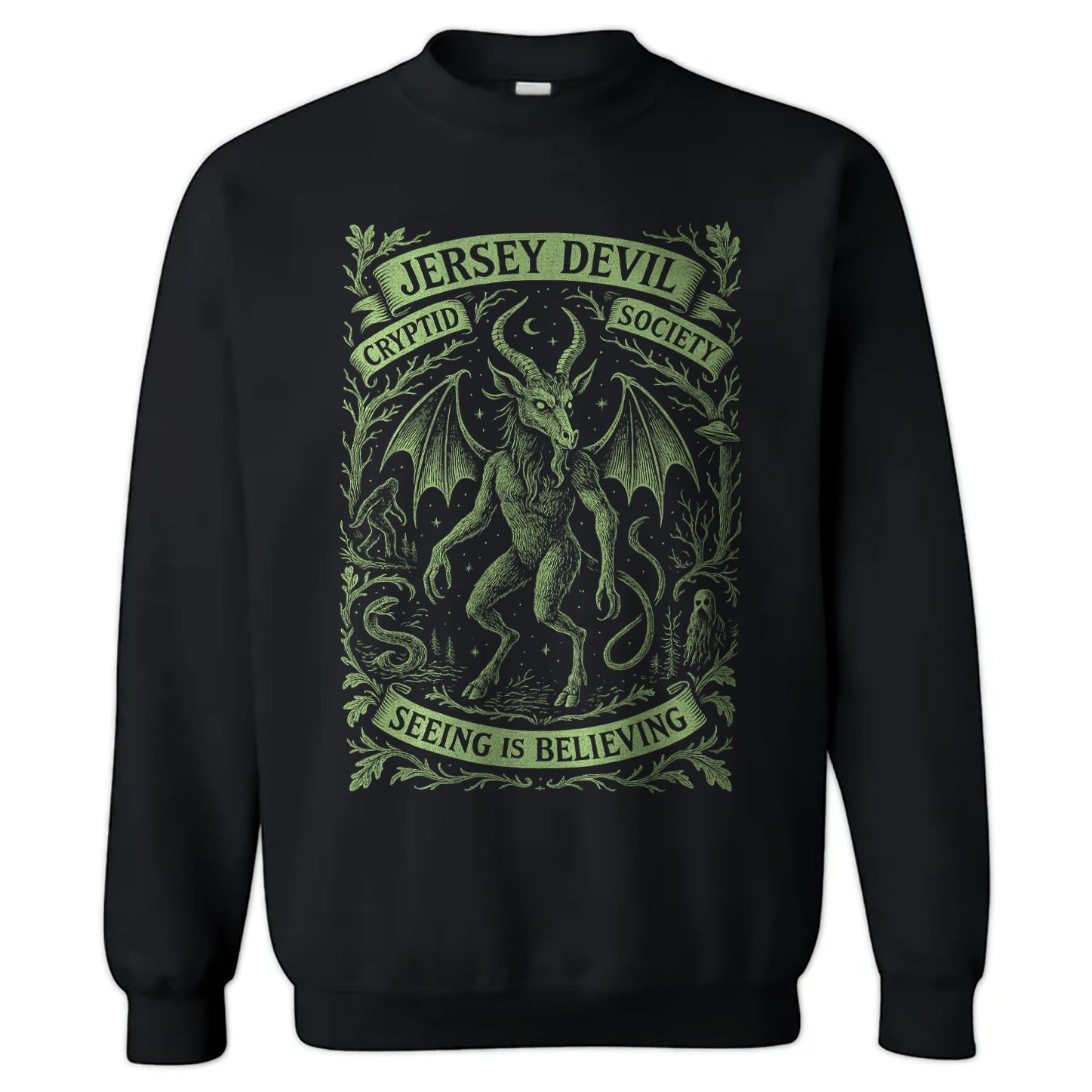 Jersey Devil Cryptid Society crewneck sweatshirt in a comfortable, midweight fit