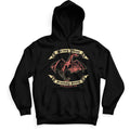 Unisex relaxed fit black cotton hoodie with vintage red and cream Jersey Devil graphic