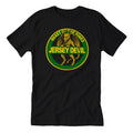 Close up of the Jersey Devil Highway Sign graphic printed on a high-quality streetwear t-shirt.