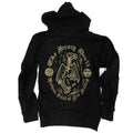 Unisex black and gold zip-up hoodie with Jersey Devil graphic design on the back and chest