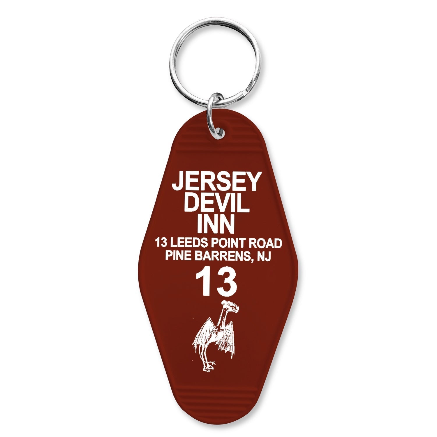Jersey Devil Inn Room style motel keychain with vintage aesthetic