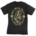 Unisex Jersey Devil Patron Saint graphic t-shirt in black and cream cotton.