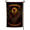 Jersey Devil Patron Saint of New Jersey garden flag in black, brown, and gold colors.
