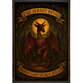 Jersey Devil Patron Saint of New Jersey gothic poster print in black, gold, and dark-red colors.