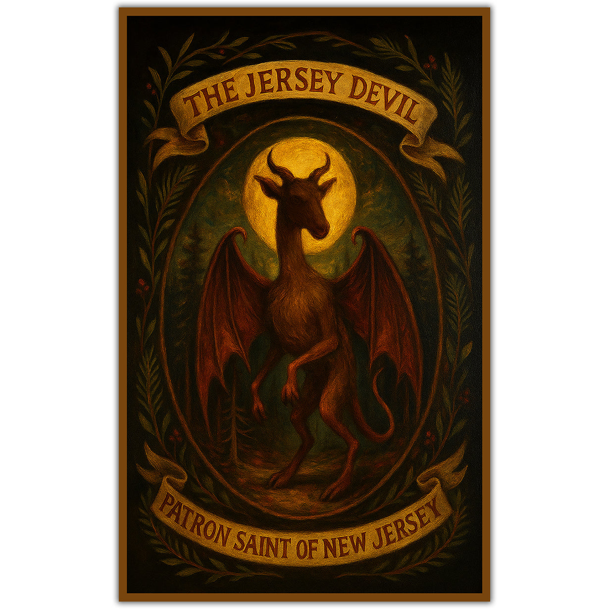 Jersey Devil Patron Saint of New Jersey vinyl sticker featuring cryptid folklore design