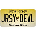 Jersey Devil decorative license plate made of solid aluminum with pre-drilled mounting holes.