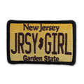 Jersey Girl license plate patch in yellow and black, rectangular design.