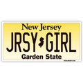 Yellow and black Jersey Girl license plate flexible magnet featuring Garden State branding.