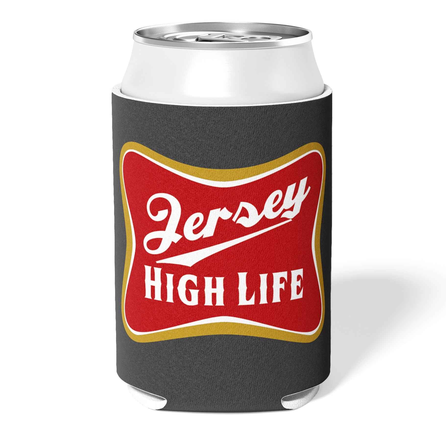 Jersey High Life collapsible can cooler featuring double-sided print for 12 oz cans and bottles