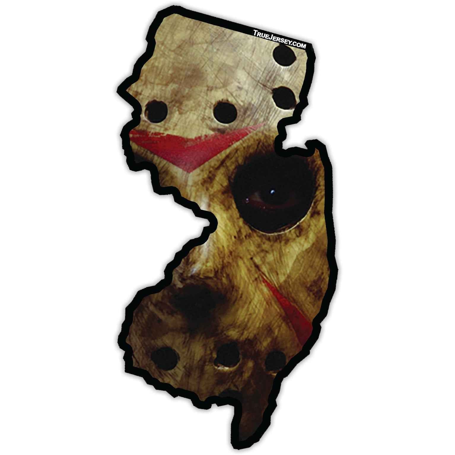 Jason Voorhees horror movie vinyl sticker measuring 2.5 by 5 inches