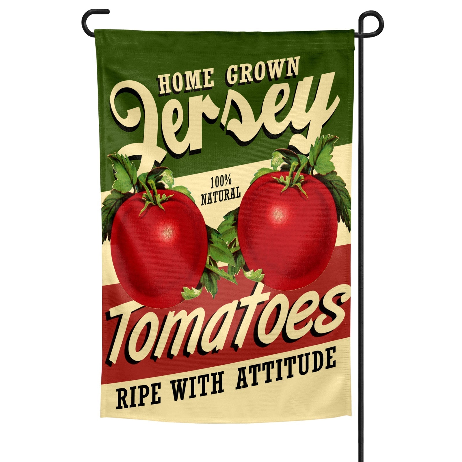 Jersey Tomatoes Garden Flag 12x18 inches with vibrant tomato print for outdoor garden display