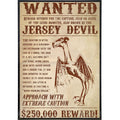 Vintage-style Jersey Devil Wanted poster print featuring dark folklore aesthetic for home wall decor