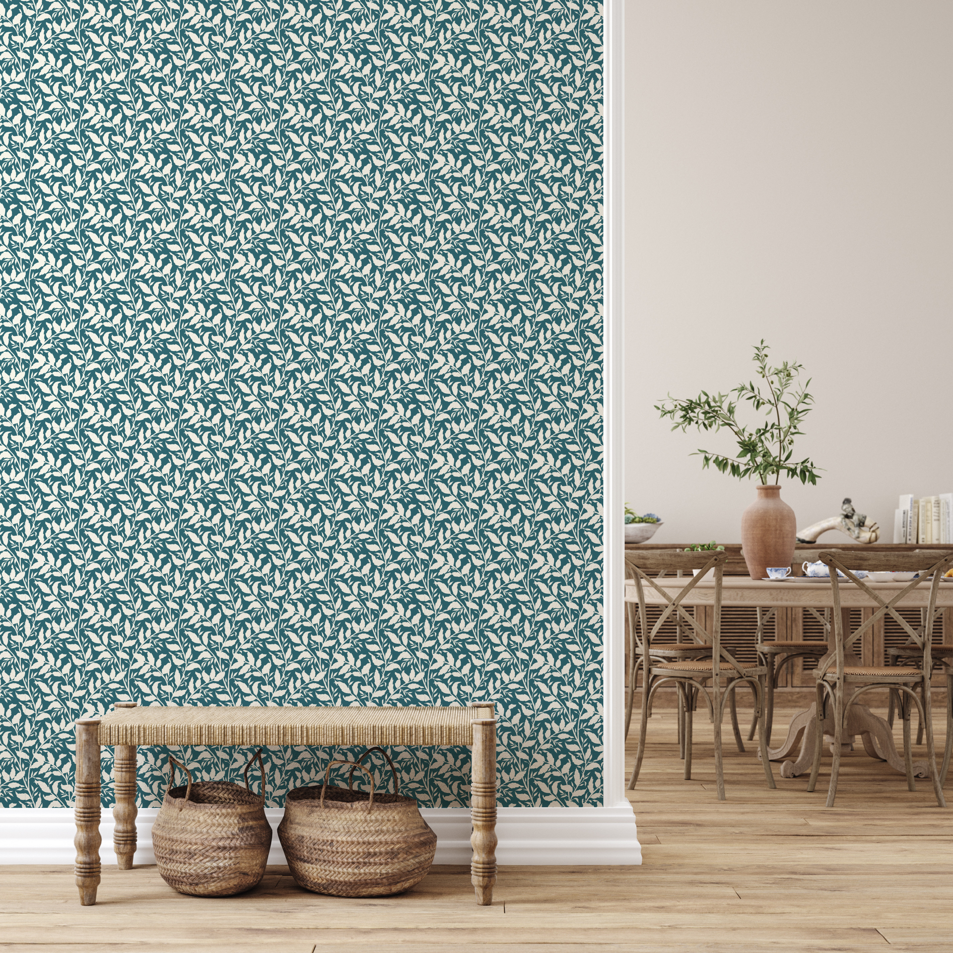 Jess Sage Green and Cream Botanical Floral Removable Wallpaper