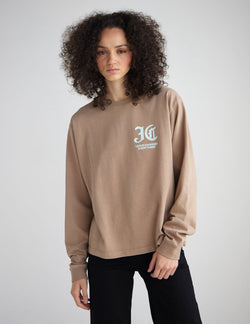 Close up of 320 GSM heavyweight cotton texture on a long sleeve graphic tee.
