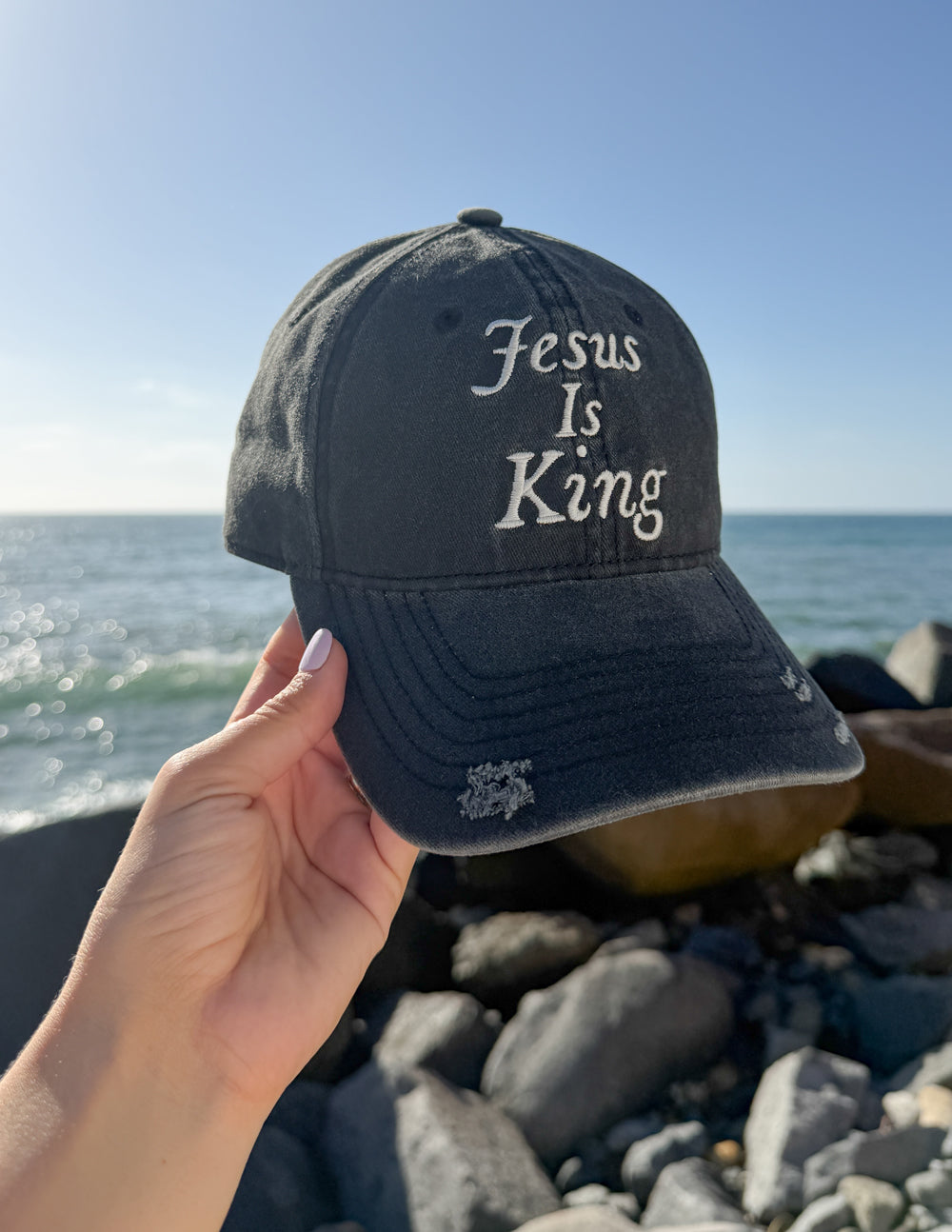 Jesus Is King Embroidered Washed Cotton Dad Hat - Relaxed Fit