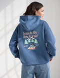 Blue unisex hoodie with Jesus Is My Best Friend minimalist design