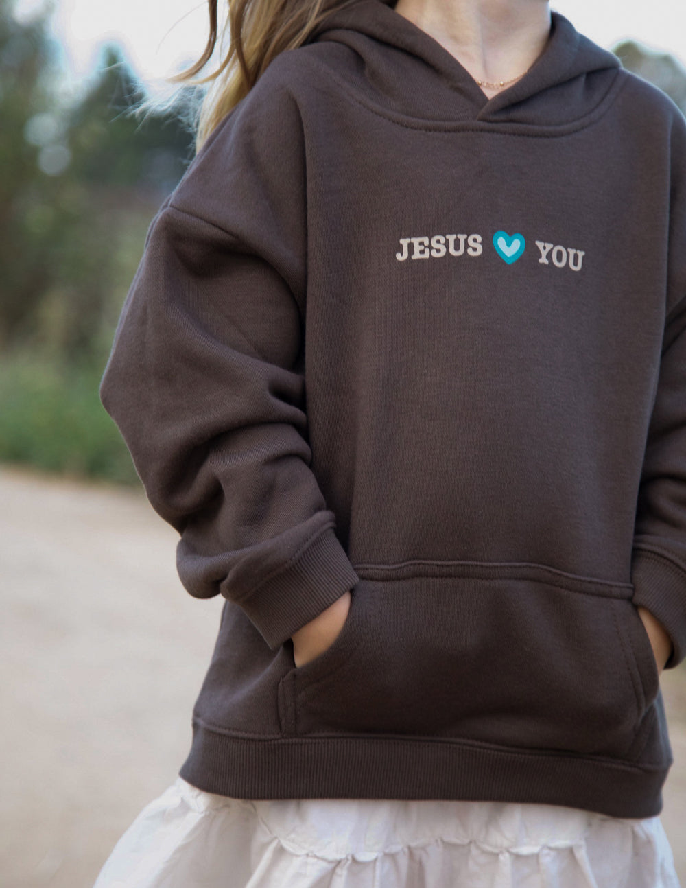 Jesus Loves You Kids Hoodie - Soft Brown Oversized Pullover