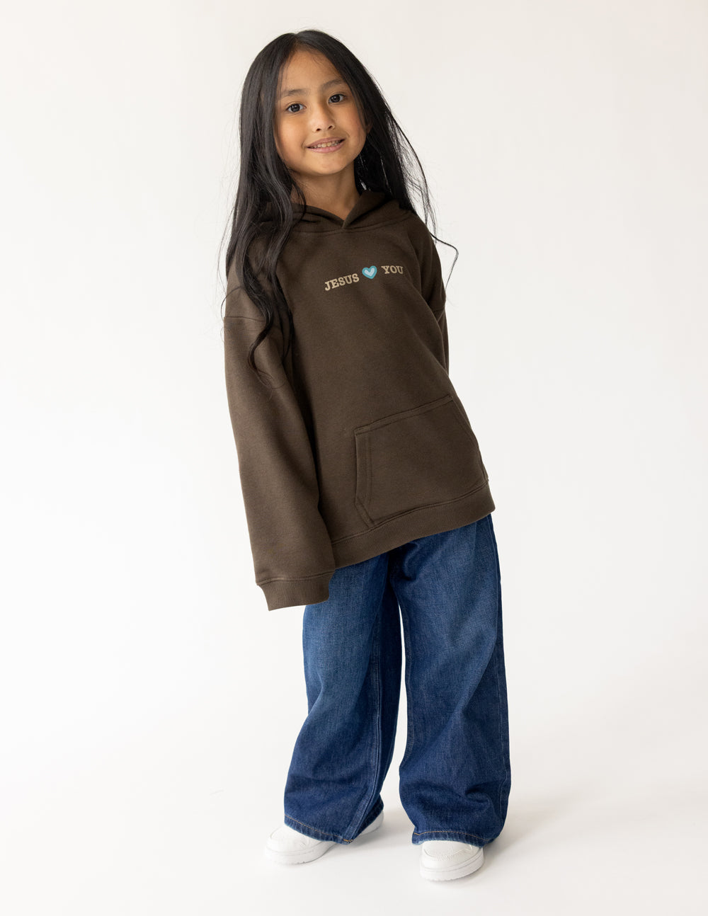 Jesus Loves You Kids Hoodie - Soft Brown Oversized Pullover