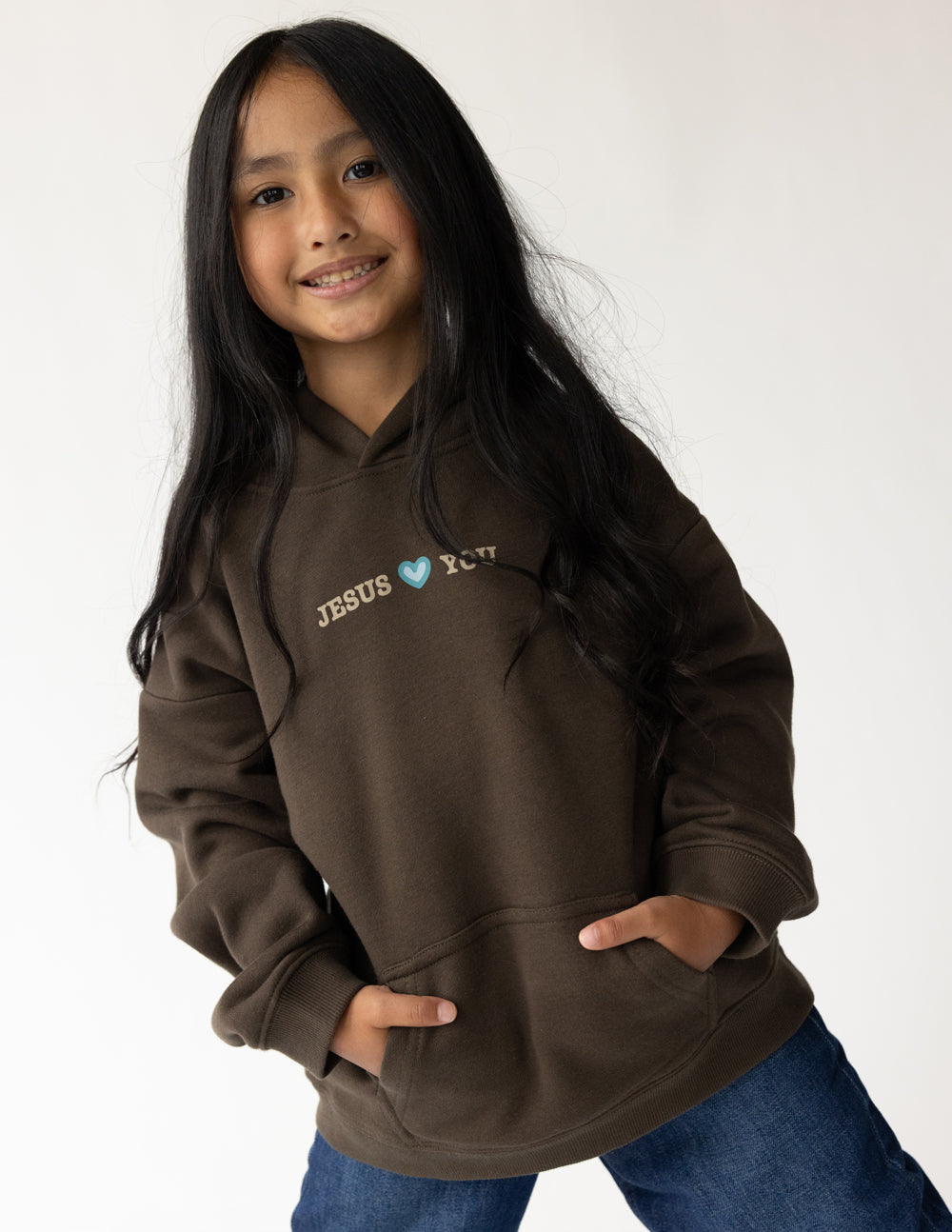 Jesus Loves You Kids Hoodie - Soft Brown Oversized Pullover