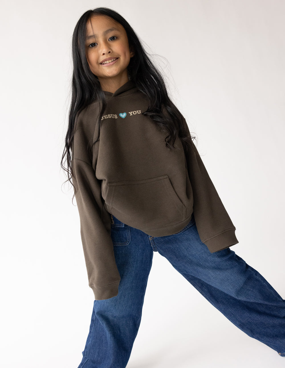 Jesus Loves You Kids Hoodie - Soft Brown Oversized Pullover