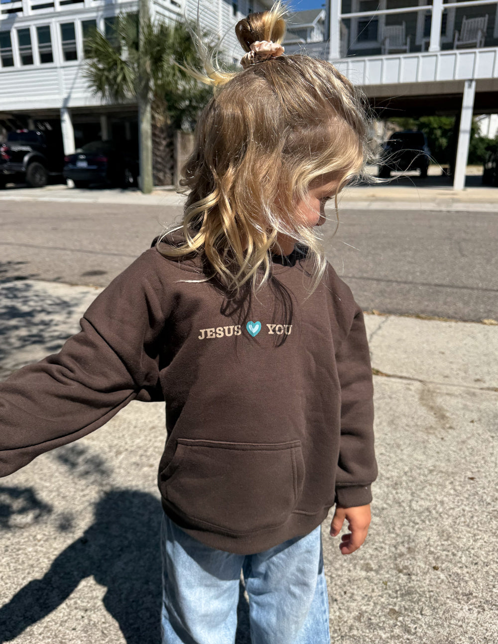 Jesus Loves You Kids Hoodie - Soft Brown Oversized Pullover