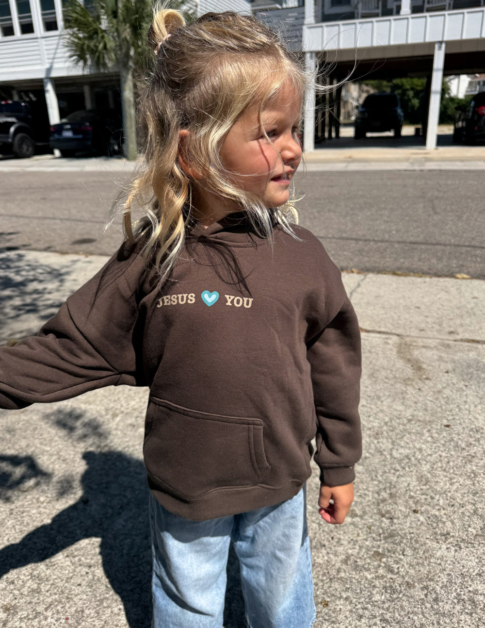 Jesus Loves You Kids Hoodie - Soft Brown Oversized Pullover