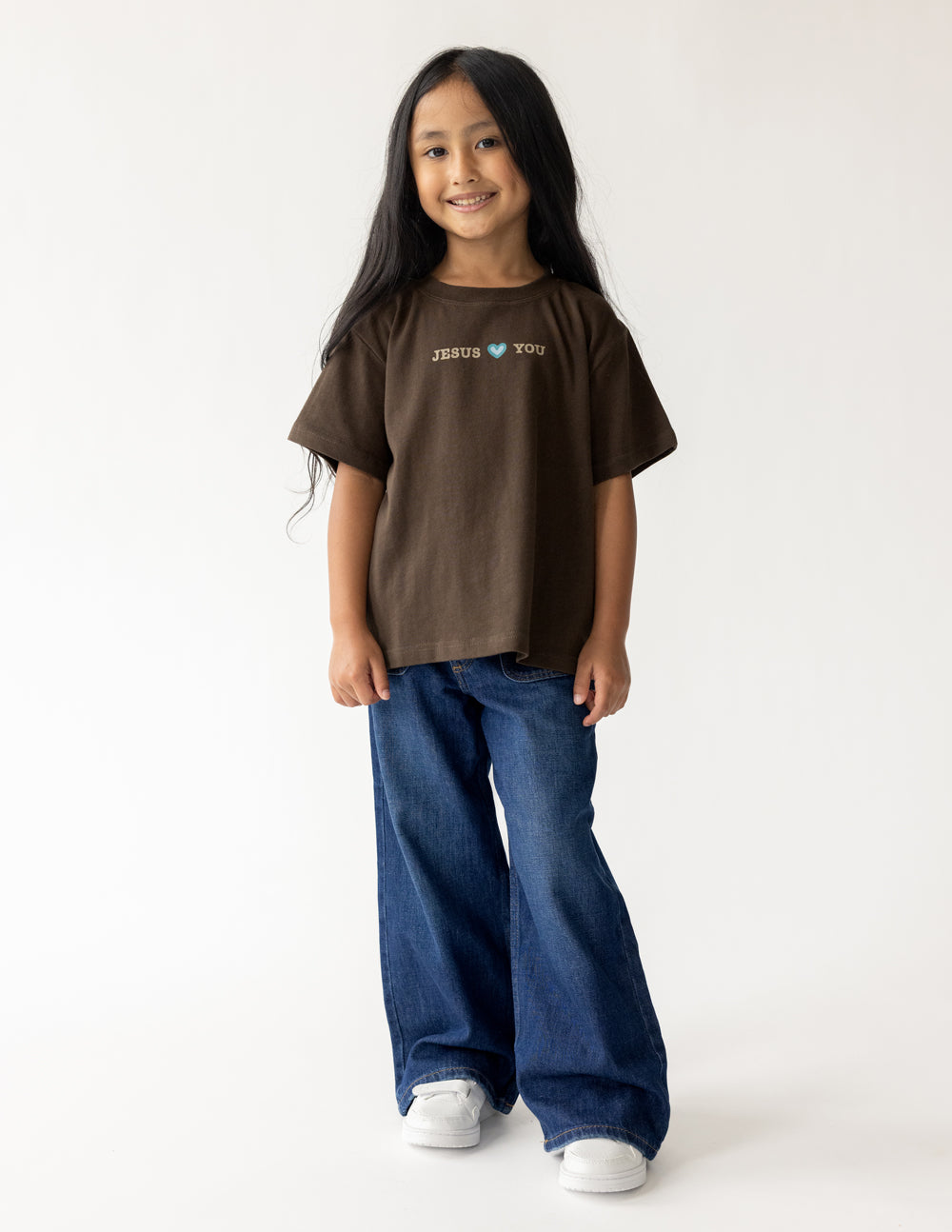 Kids Jesus Loves You Cotton Graphic Tee – Brown & Multi-Color