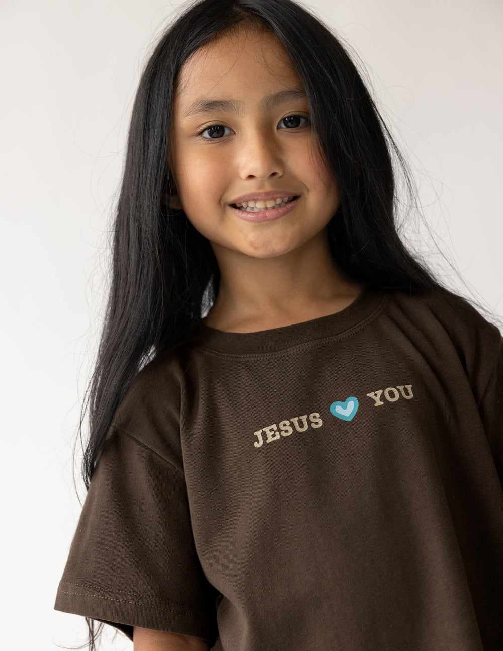 Kids Jesus Loves You Cotton Graphic Tee – Brown & Multi-Color