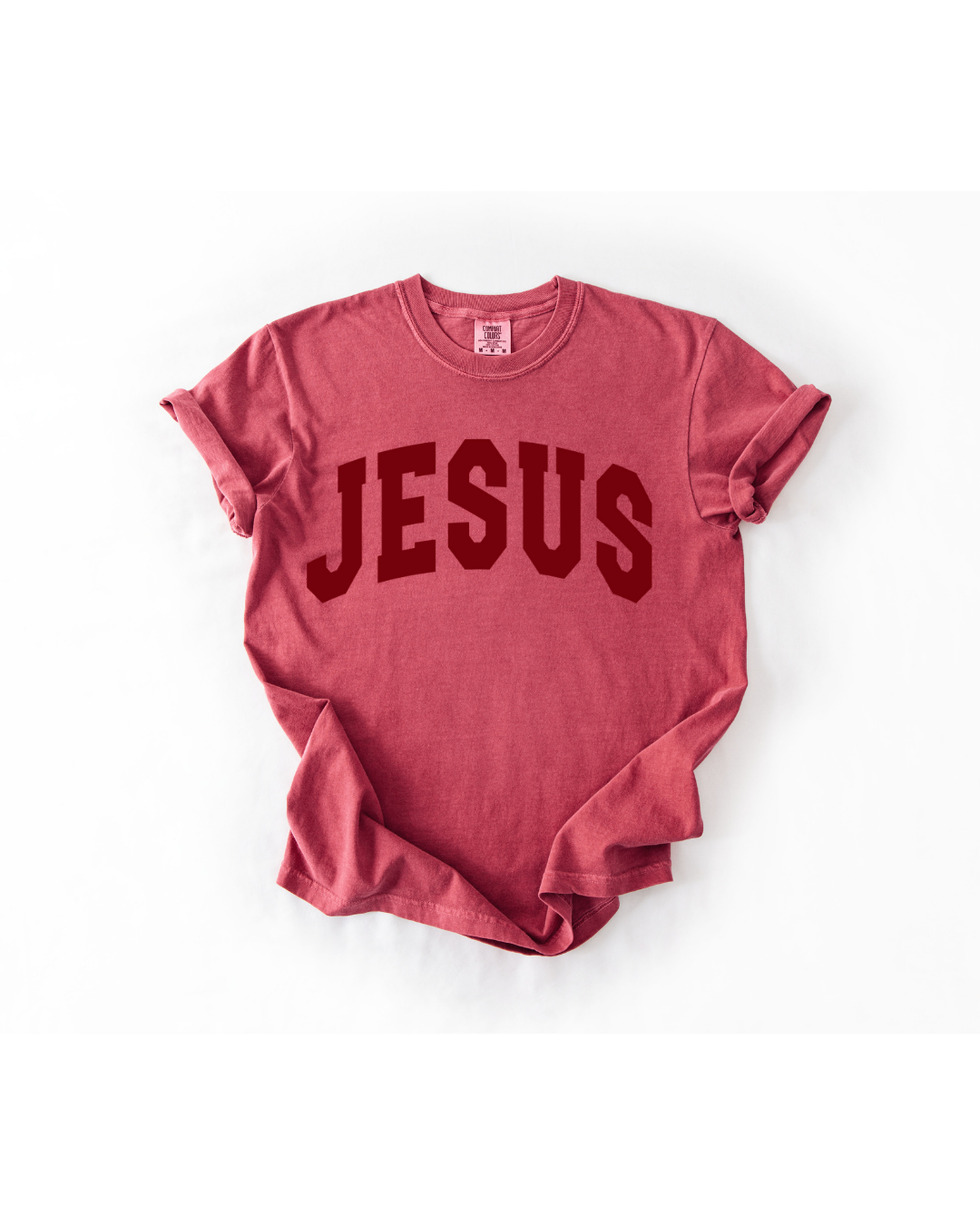 Unisex Jesus Varsity Tee made from 100% ring-spun cotton in Cream, White, and Maroon