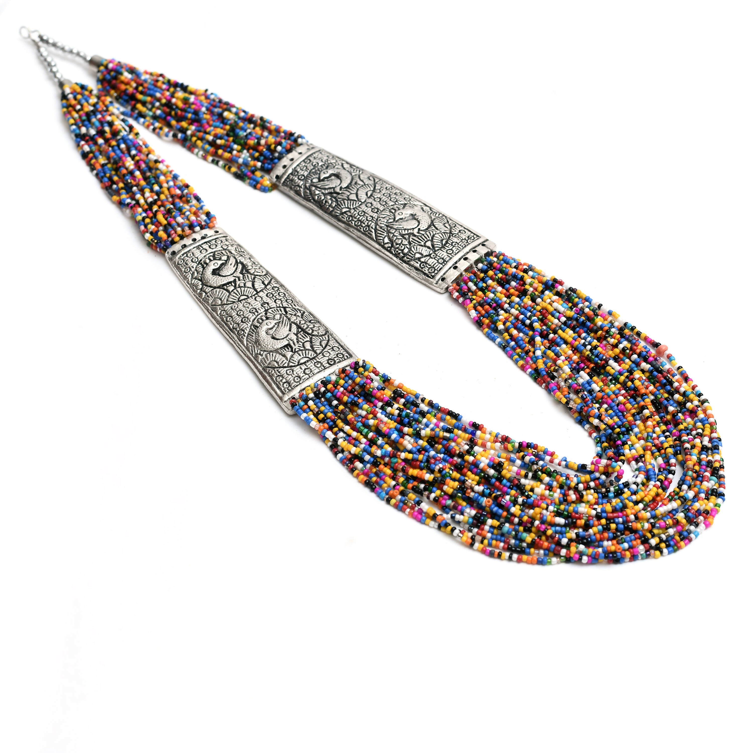 Oxidised Multi Bead Long Statement Necklace for Ethnic Fusion