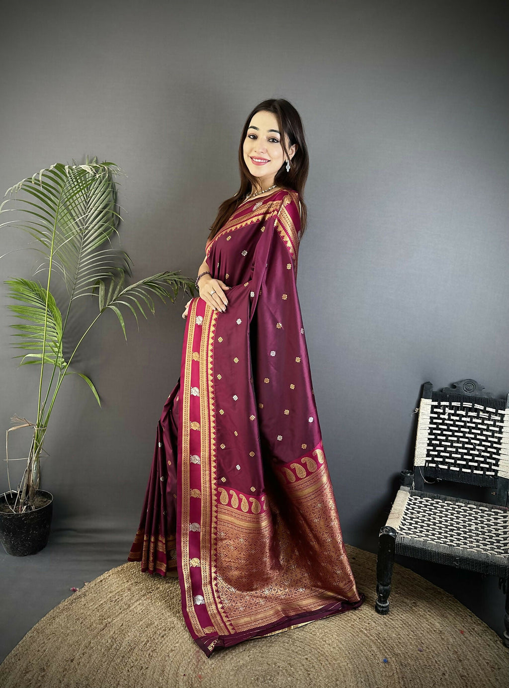 Maroon Banarasi Soft Silk Woven Saree for Women