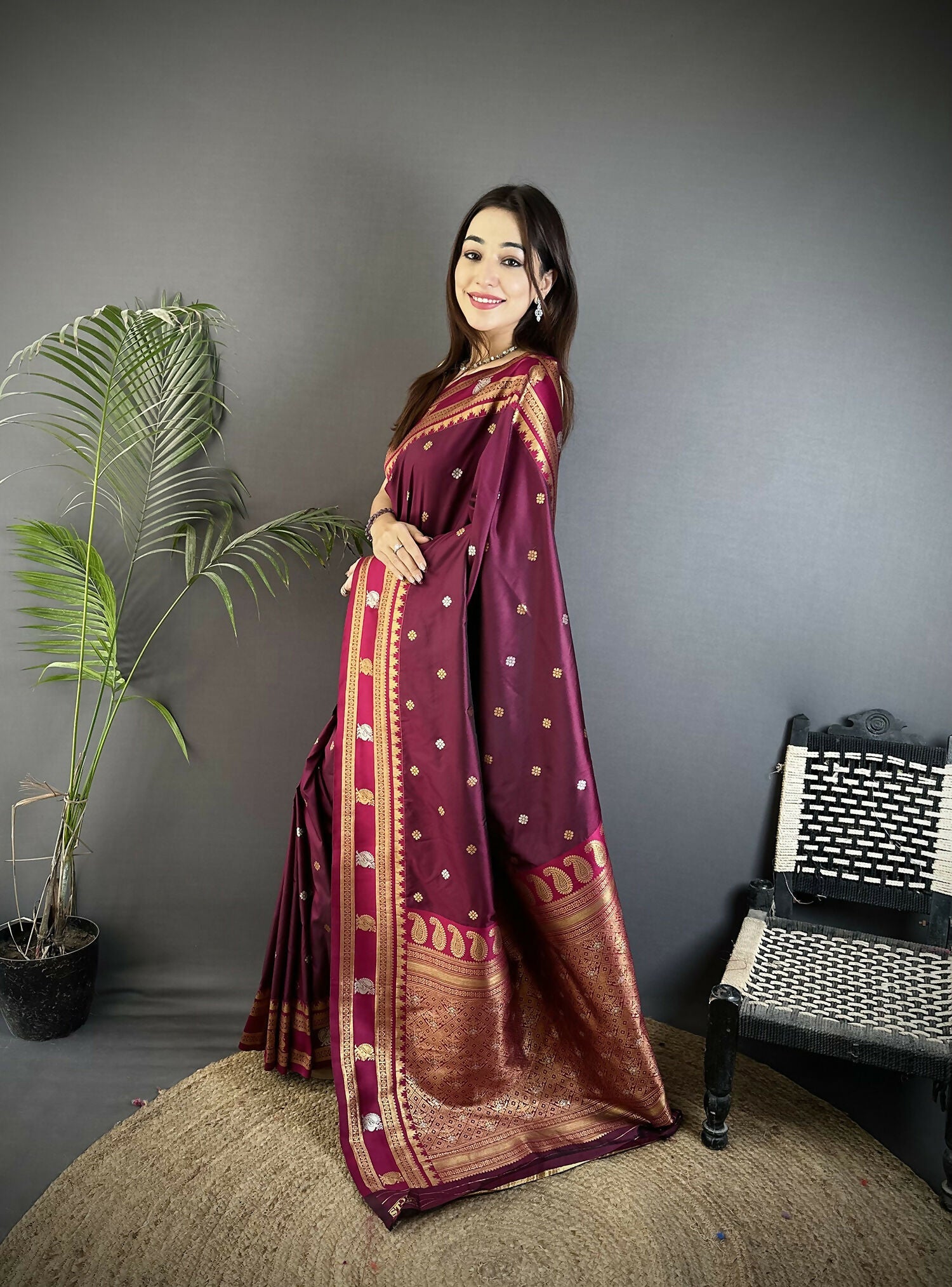 Maroon Banarasi Soft Silk Woven Saree for Women