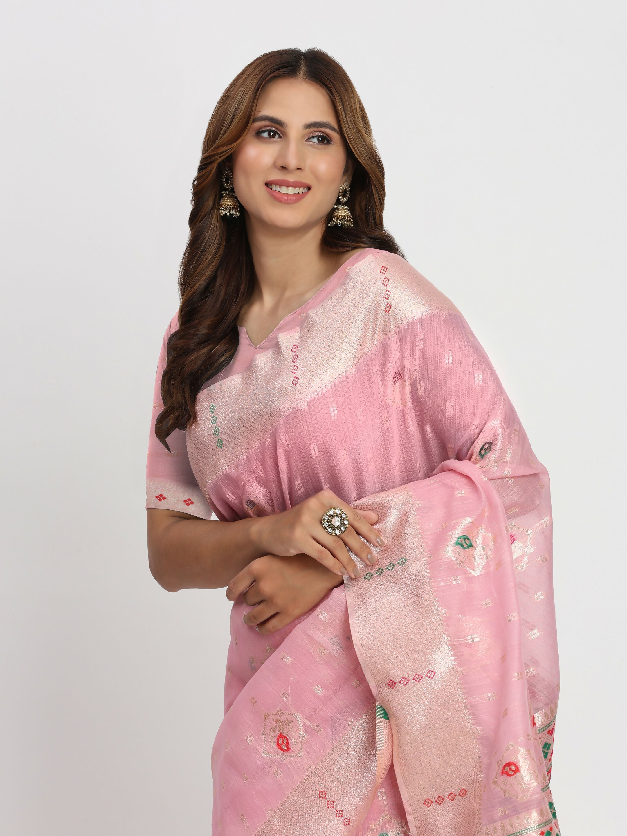 Light Pink Linen Cotton Saree with Matching Blouse