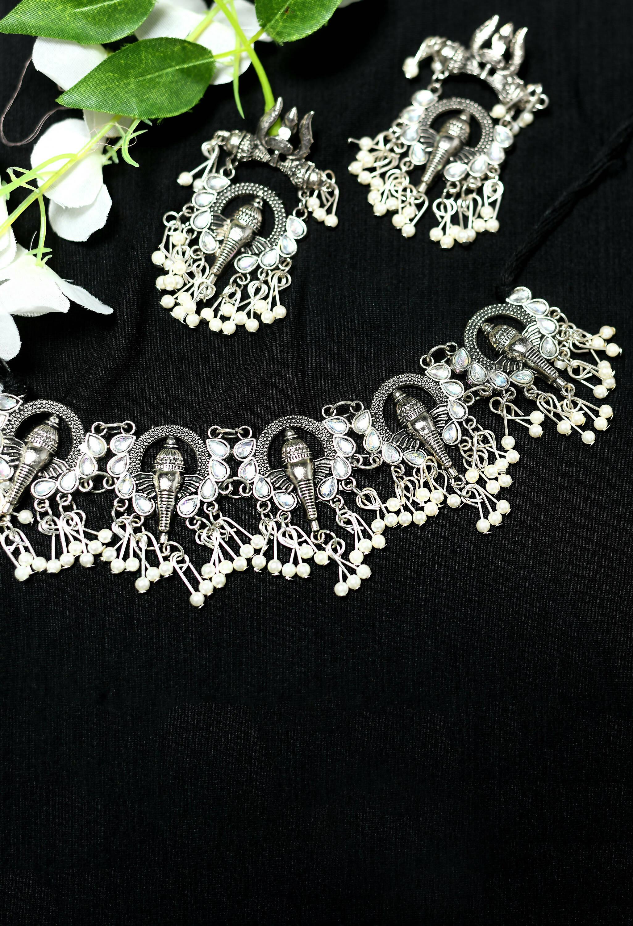 Oxidised Silver-Plated Ganesha Design Choker Necklace Set
