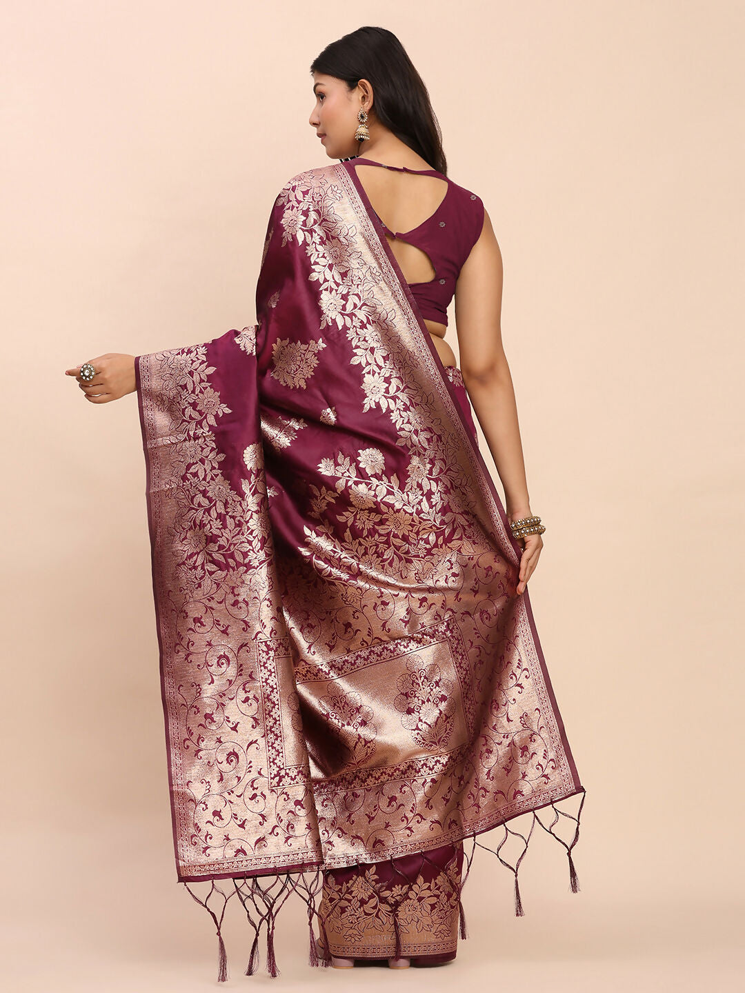 Purple Banarasi Silk Saree with Matching Blouse Piece