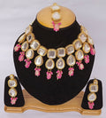 Pink Kundan necklace set with gold plating and adjustable cord