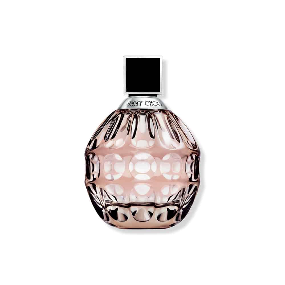Jimmy Choo 2.0 fl oz Eau de Parfum in a translucent pink glass bottle with silver and black accents.