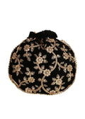 Black embroidered potli clutch with elegant decorative patterns
