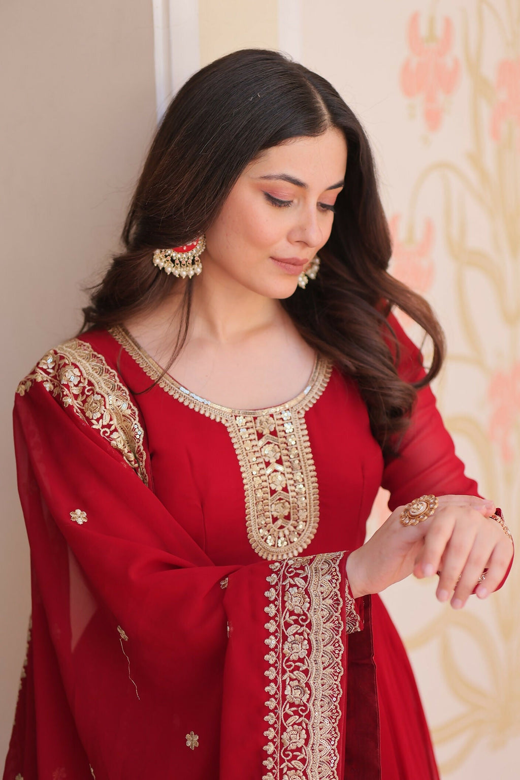 Maroon Georgette Kurta Set with Intricate Sequence Embroidery